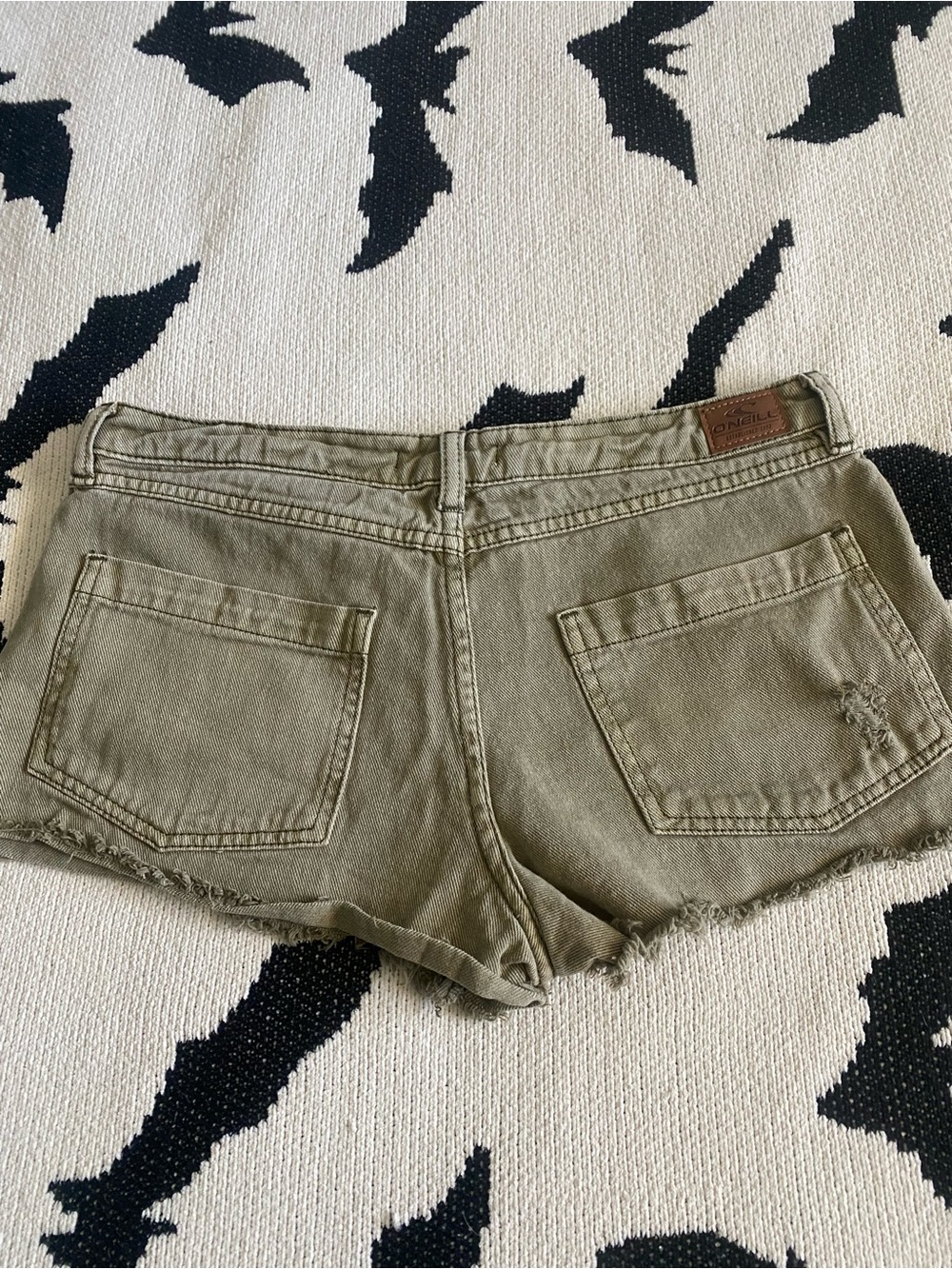 O'Neill Olive Cutoff Denim Shorts - Raw Hem, Patch Pockets